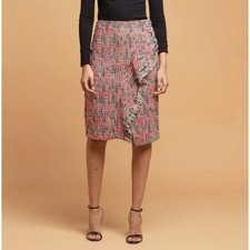 NWT Anthropologie Eva Franco Tweed Ruffle Fringe Knee Length Pencil Skirt Size 2