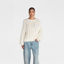 KBB by KAHLANA Women's Pullover Sweater 'The Chunky Knit Crew' - Cream