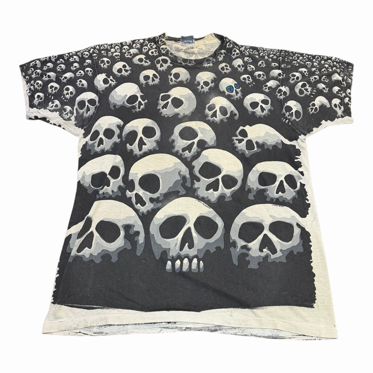 Vtg 90s 1992 Liquid Blue Chris Pinkerton Skull Graphic T Shirt