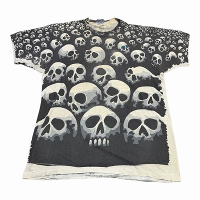 Vtg 90s 1992 Liquid Blue Chris Pinkerton Skull Graphic T Shirt