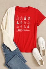 Women  s Merry Christmas Tree Graphic Tee Shirt Red Holiday Top XS or L NWOT