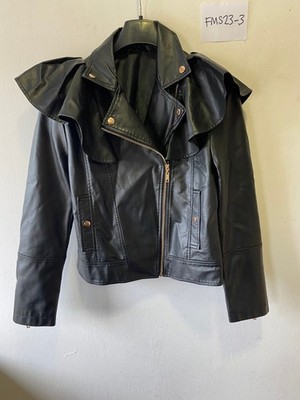Made for FREEMANS PU Bikerjacke Mit Volant-Schultern Schwarz Größe 12 (FMS23-3)