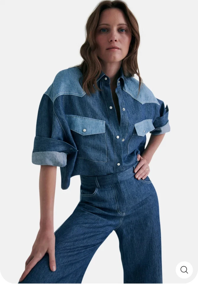 TWP JOANNA PANT MEDIUM/LIGHT INDIGO Wide Leg Pants Womens 2 Trousers 2tone $525 - Image 3 of 4