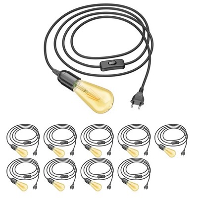 Textilkabel LEHA mit Stecker, Schalter und E27 Fassung, schwarz, 3m, inkl. E27