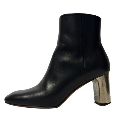 Auth CELINE - Black Silver Leather Hardware Women's Boots