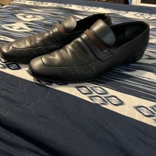 AUTH GUCCI MENS BLK LEATHER WEB LOAFERS SHOES Sz 10 D RET 760 WHAT A BARGAIN