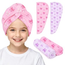 Microfiber Hair Towel Wrap for Kids 2 Pack Quick Drying Hair Towels with Butt...