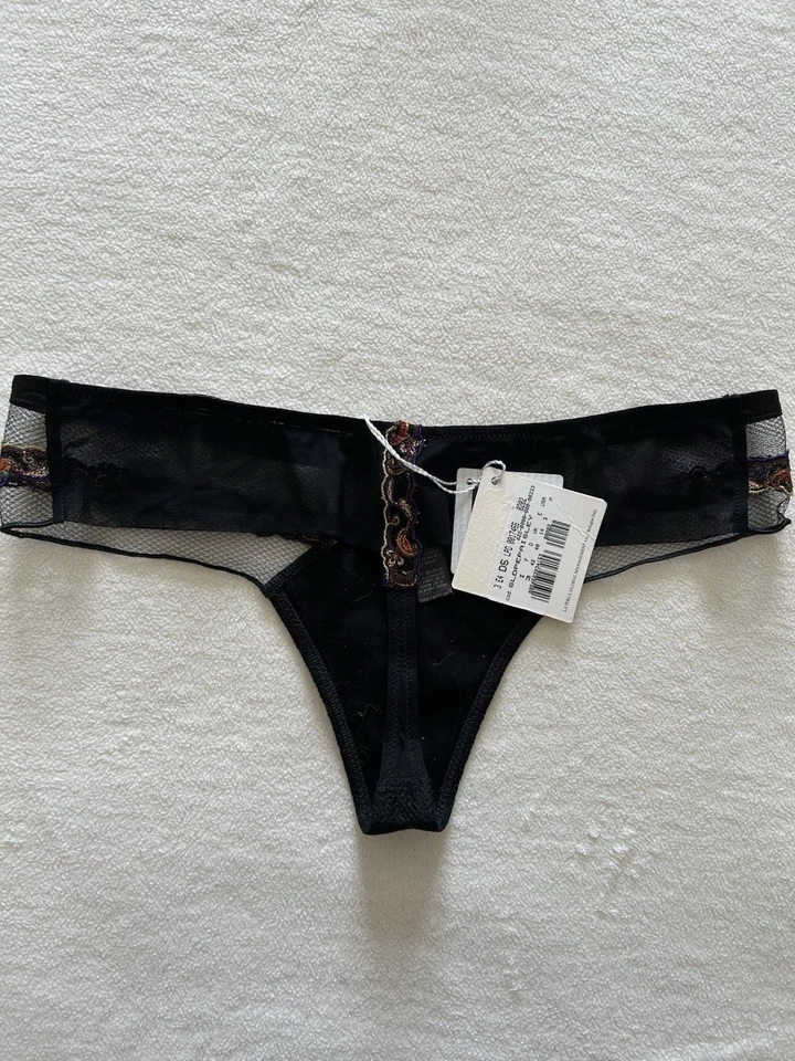 La Perla Paisley Collection 36B M Triangle Bra Panty Set Black - Image 4 of 4