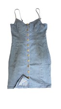 Women's Denim Dress High Waist Slim Sleeveless Single Breasted A-Line Style