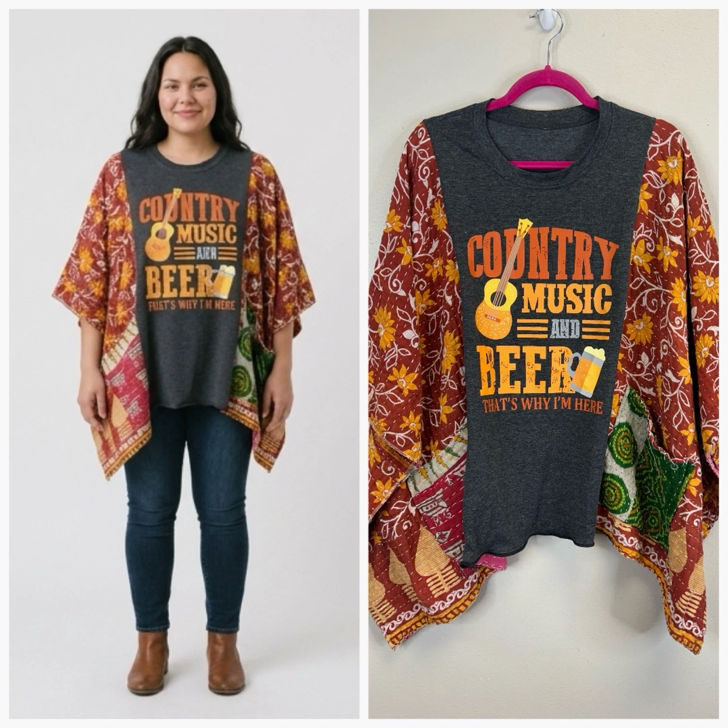 Country Music Beer Kantha Poncho One Size Festival Western Rodeo Cowboy Cowgirl