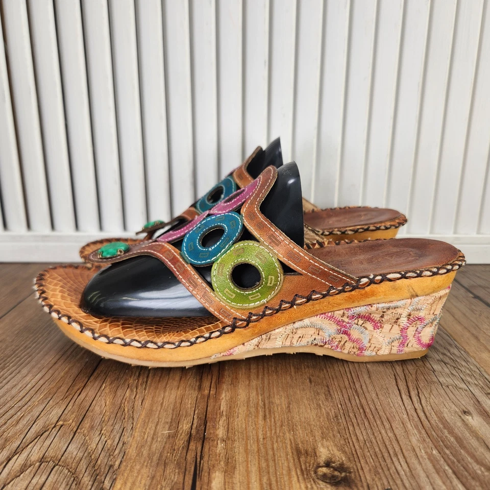 L'Artiste Spring Step Terni-Cam Womens Sz 8.5 Brown Colorful Boho Hippie Sandals - Image 3 of 4
