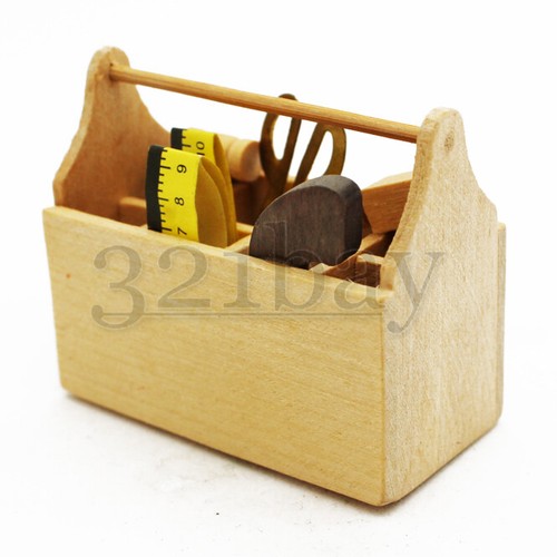 Caja de herramientas en miniatura para casa de muñecas escala 1:6 taller garaje accesorio de madera | eBay