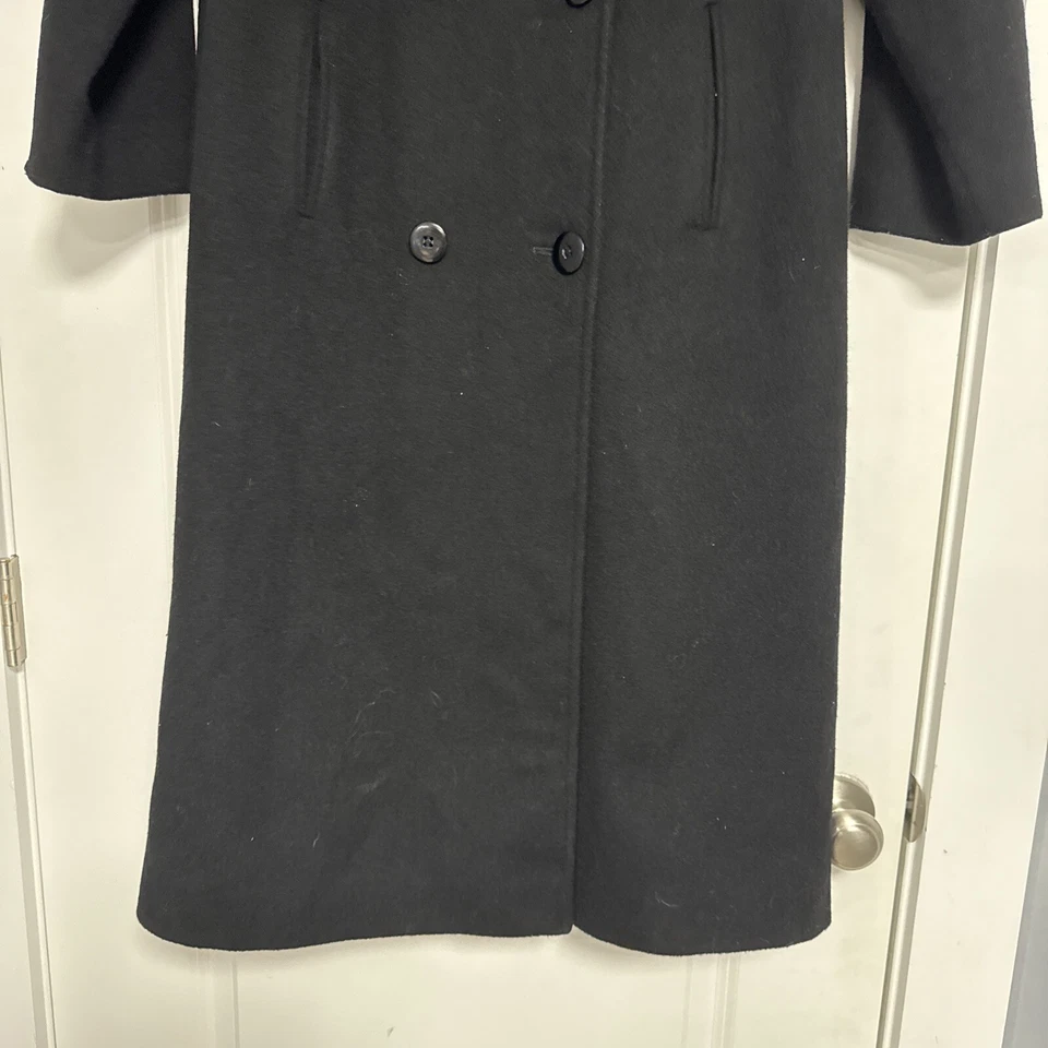 Abrigo largo largo de doble botonadura Charles Klein para mujer de mezcla de lana negro Foto 4 de 4