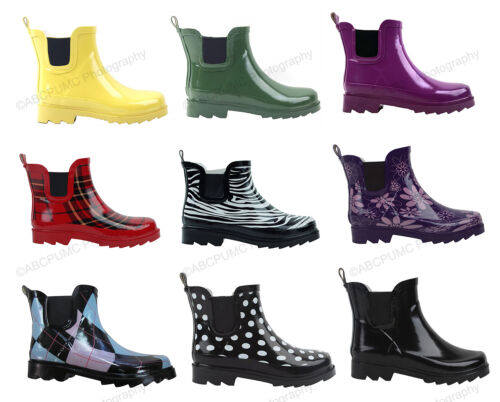 Womens Rain Boots Rubber Short Ankle Wellies wellington Pull On Garden Size 5-11 - Afbeelding 1 van 27