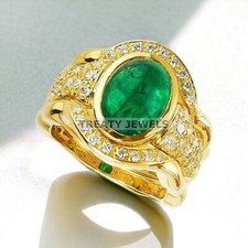 Emerald Oval Cut With 14K Solid Yellow Gold Ring For Men's 587