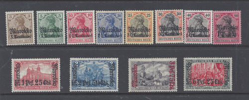 DEUTSCHE POSTÄMTER IN MAROKKO 1911-18 SATZ ABZÜGLICH DER 60c.on50pf. M.N.H.