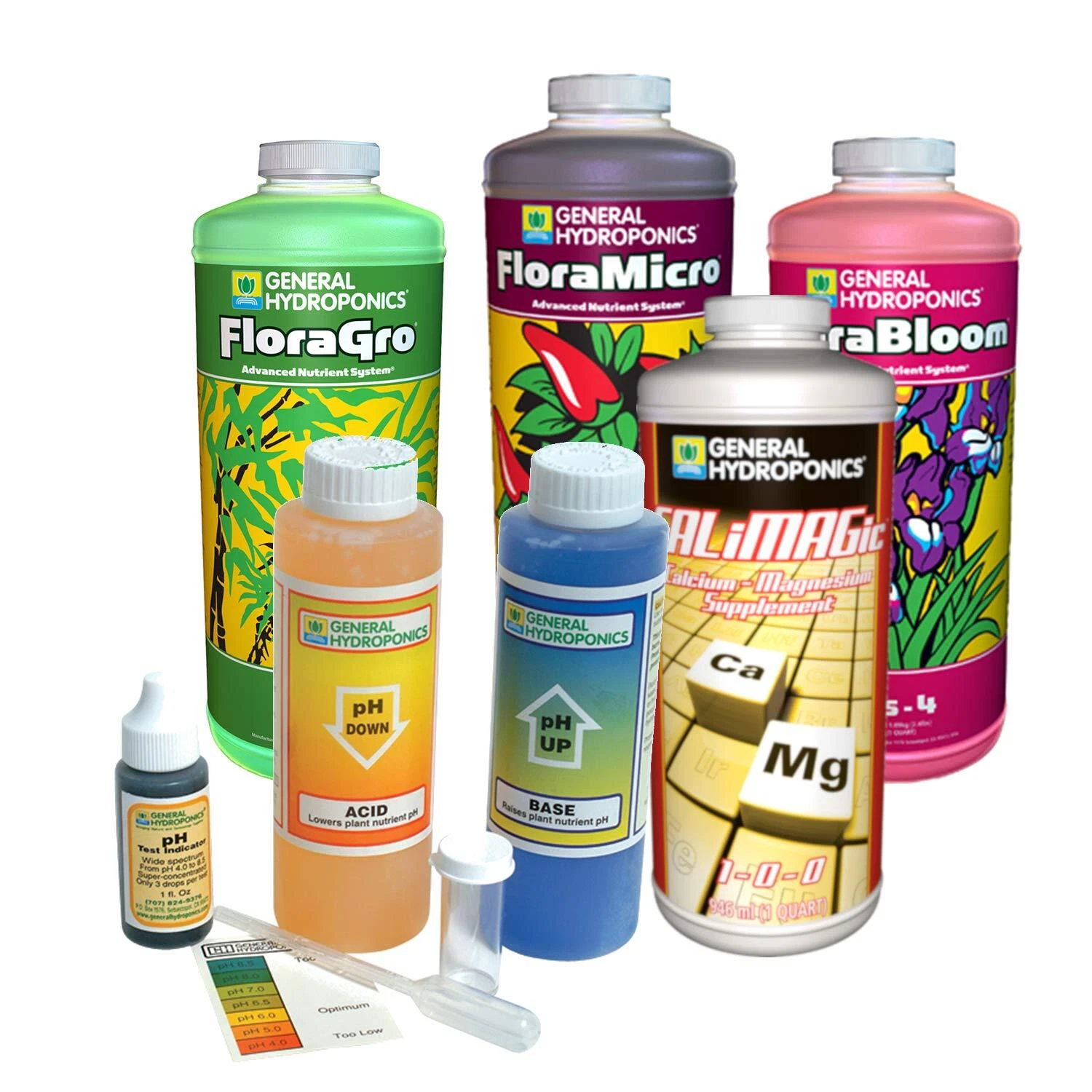 General Hydroponics GLCMBX0019 Flora Grow, Micro, Bloom, CALiMAGic Quart with pH