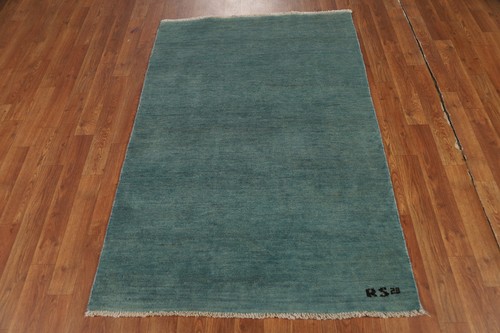 Handmade Gabbeh Solid Design Wool Modern Rug - Blue" 3x5 ft - Picture 9 of 13