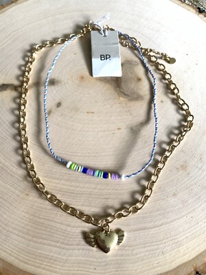 Nordstrom Layered Tier Goldtone Chain Blue Rope Beads