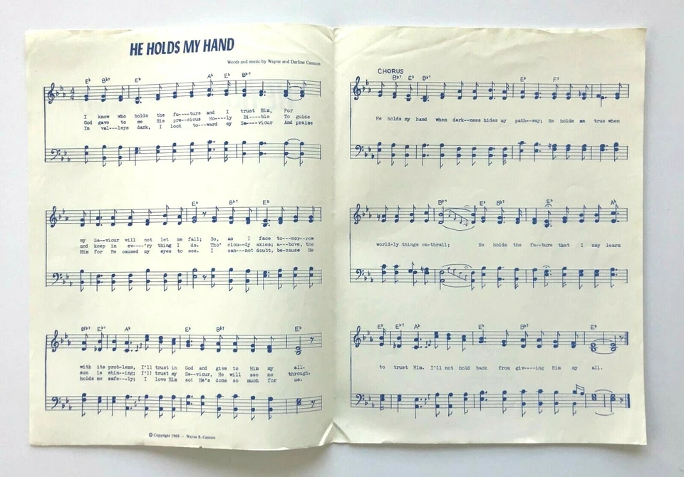 He Holds My Hand Cannon 1968 Sheet Music Piano Religious Christian Inspirational - Image 2 of 3
