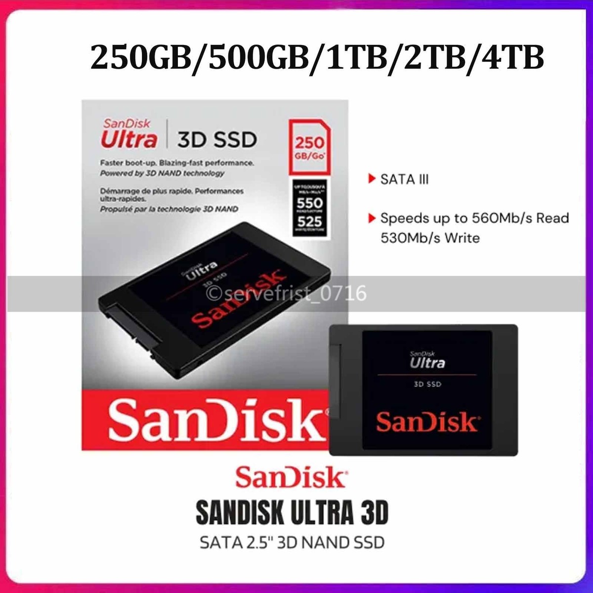 SanDisk 4TB SATA SSD［Ultra 3D 2.5インチ］未開封 SanDisk Ultra 3D 2.5-inch SATA SSD with 4TB drops to all