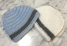 Handmade Crochet Baby Hats Newborn 0- 3 month White Blue Beanie