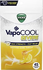 Vicks VapoCool Severe Medicated Sore Throat Drops, Max Strength Menthol, Soothes