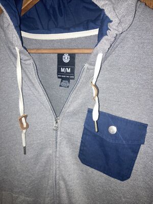 Element Skate Hoodie Men Medium Gray Blue Full Zip Sweatshirt