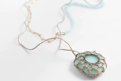 Zara Pack De Ganchillo Piedra Collares Azul Pastel Metálico Oro Dos eBay