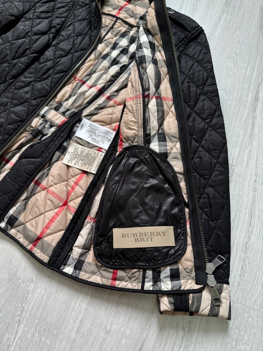 Women's BURBERRY BRIT Quilted Jacket Nova Check Lined Black Size S