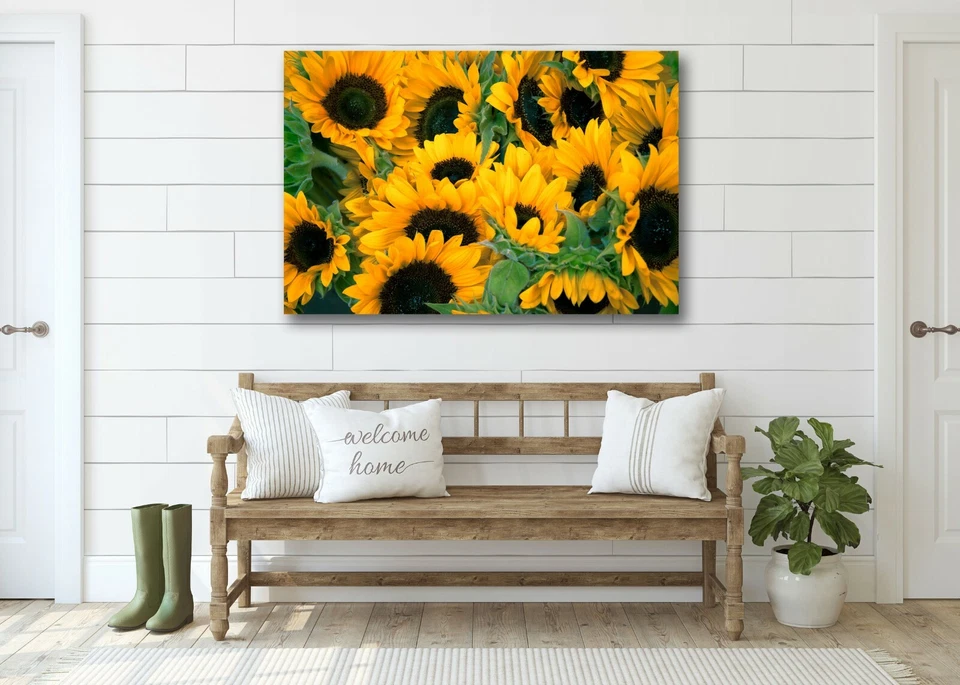 SUNFLOWERS -DEEP FRAMED CANVAS FLORAL WALL ART PICTURE PAPER PRINT-YELLOW GREEN - Image 4 of 4