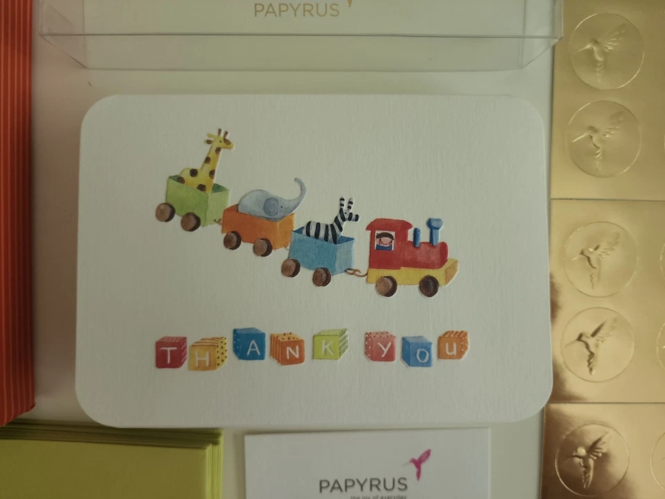 Tarjetas de agradecimiento de cumpleaños o baby shower de papiro con sobres y pegatinas - lindas Foto 4 de 4