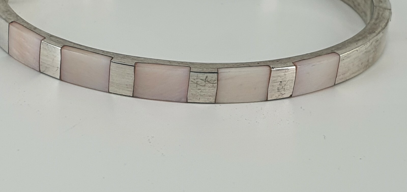 Photo 5 of Sterling Silver 925 Bangle Bracelet With Mother Of Pearl 12g B39