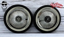 12" CHROME 144 SPOKE BICYCLE WHEEL SET 14G W/ LOWRIDER RASIED LETTER BRICK TIRES