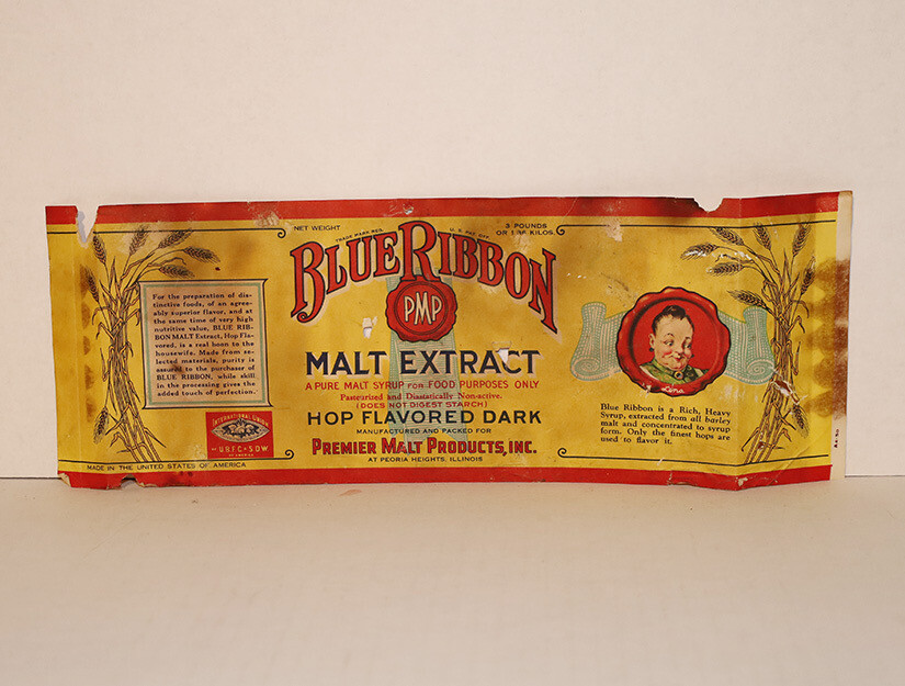 Blue Ribbon Malt Extract Label Permier Malt Products Peoria Heights IL