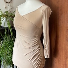PLT Shape Dress Sixe 12 Stone Slinky Ruched Bardot  Holiday Bodycon Party NEW