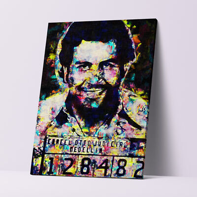 The Notorious Pablo Escobar Art on Canvas. Colorful Brush Strokes. #C111