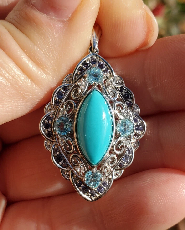 Colgante Marquesa Bella Durmiente Topacio Turquesa y Tanzanita Plata de Ley 925 Foto 2 de 4
