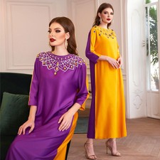 Muslim Women Maxi Dress Abaya Kaftan Dubai Long Islamic Arab Robe Party Gown