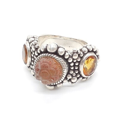 stephendweck シトリン　シルバーリング　ヴィンテージ Stephen Dweck Sterling Silver Flower Citrine Ring 925 Size US 5
