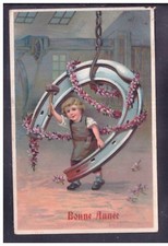 Greeting Card Switzerland Happy New Year Child with Hammer Horseshoe ZA10