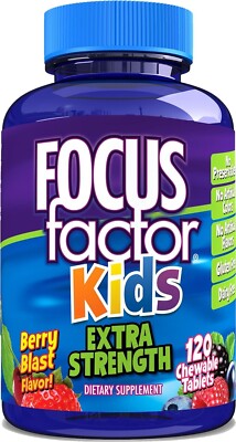 Focus Factor Kids Extra Strength Daily Chewable for Brain Health Support -120 CT