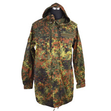 German Bundeswehr Flecktarn Camo Military Parka Jacket GR12 L Tall Hood Woodland