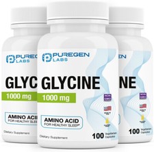 Puregen Labs Glycine 1000mg High Potency 100 Vegetarian Capsules, 3 PK