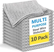 Double-Layer Wire Dishwashing Rag, Non 7.87 x 7.87inch - 10Pcs, Silver 