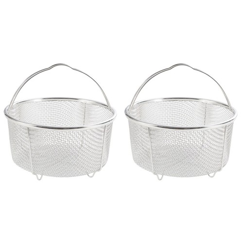 2 Pcs Portable Steam Basket Veggie Steamer Stainless Steel Strainer Fry Tray