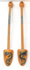 Vintage Metal  Wood Ladies Shoe Tree Retainers Stretchers Orange Dragon Pattern