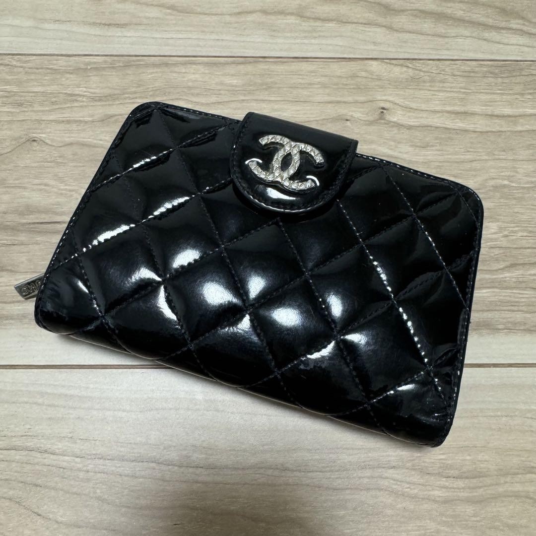 Chanel Black Patent Leather Bifold Wallet for Women