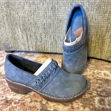 BOC Born Concept Clogs Slip On Loafer Shoes Navy Blue Suede Leather Sz 8M Woven