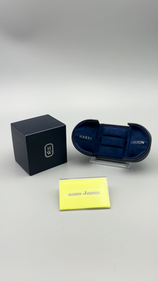 Harry Winston Double Ring Box Pair Case Navy Blue Presentation